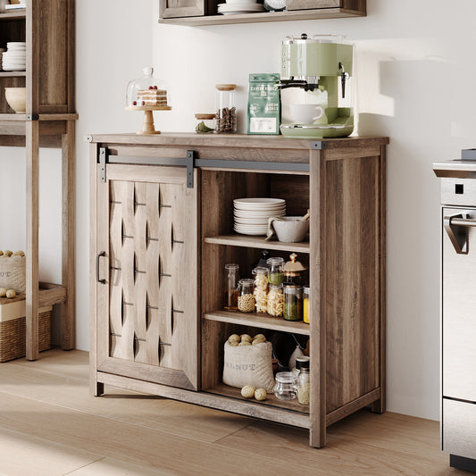 Kitchen Sideboard with Sliding Barn Door and Adjustable Shelves