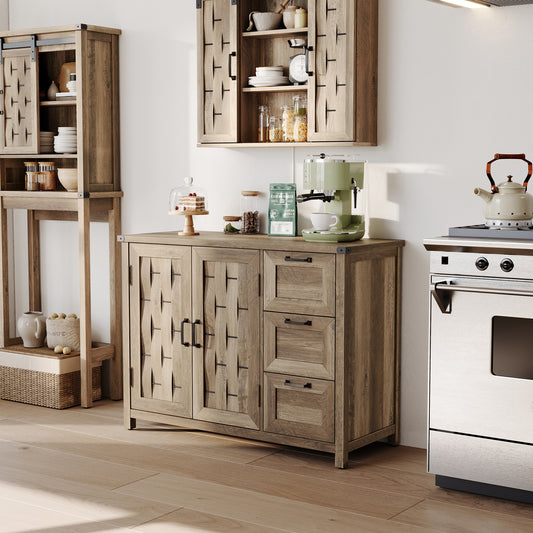 Sideboard Buffet Cabinet, 43" W Farmhouse Storage Cabinet with Drawers and Shelves