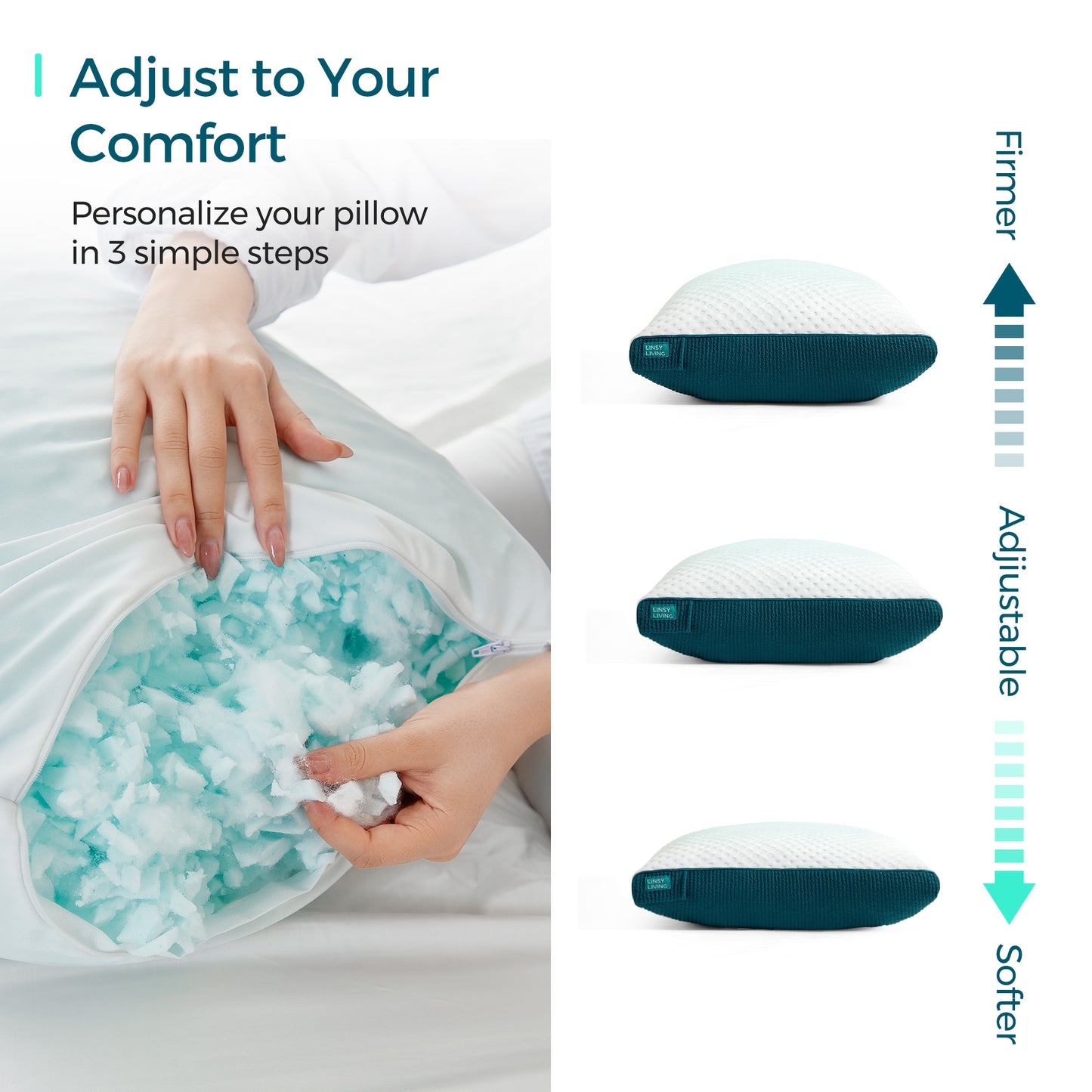 Shredded Memory Foam Pillow, Gel Infused Pillow with Tencel™ Washable Cover