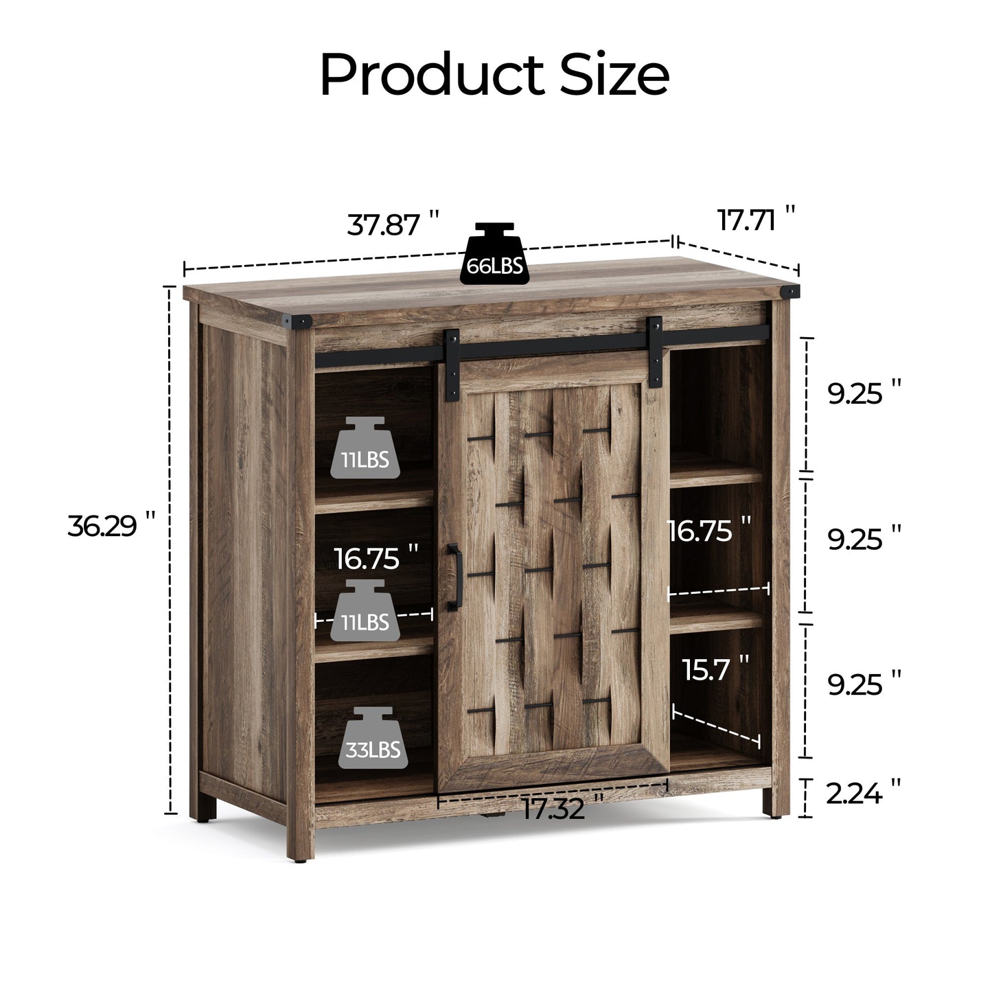 Kitchen Sideboard with Sliding Barn Door and Adjustable Shelves