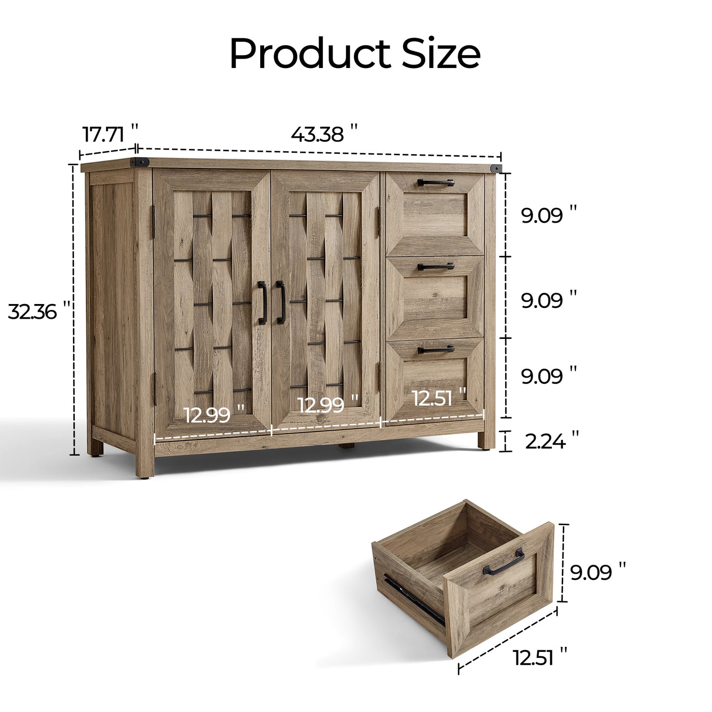 Sideboard Buffet Cabinet, 43" W Farmhouse Storage Cabinet with Drawers and Shelves