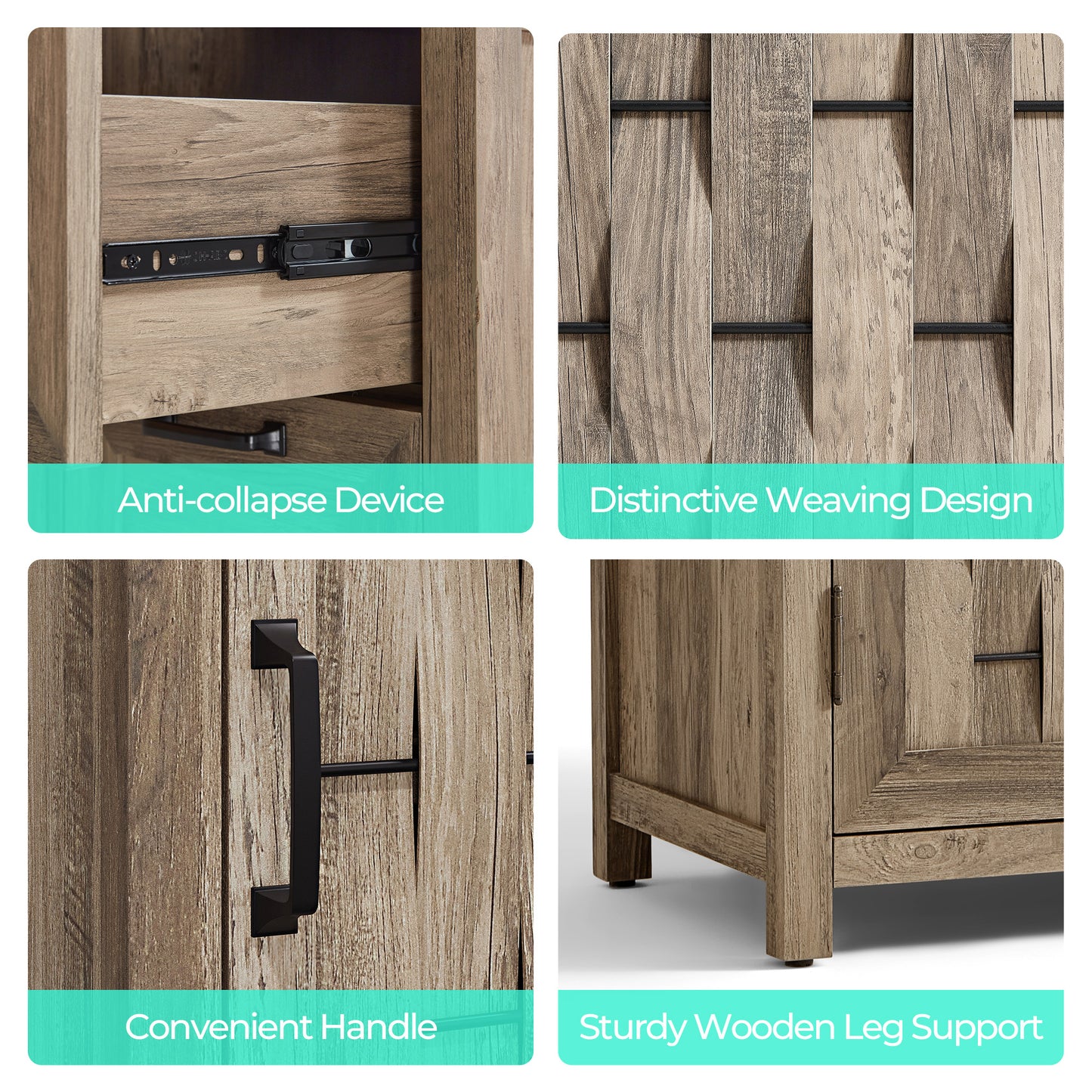 Sideboard Buffet Cabinet, 43" W Farmhouse Storage Cabinet with Drawers and Shelves