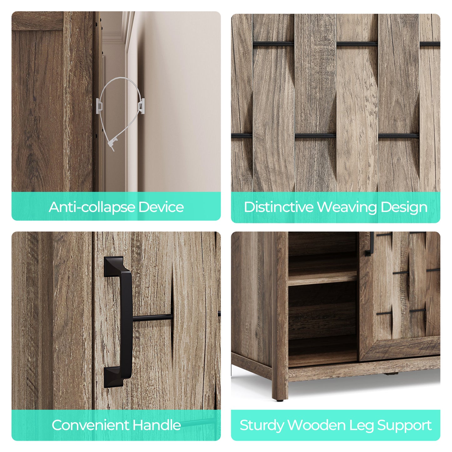 Kitchen Sideboard with Sliding Barn Door and Adjustable Shelves