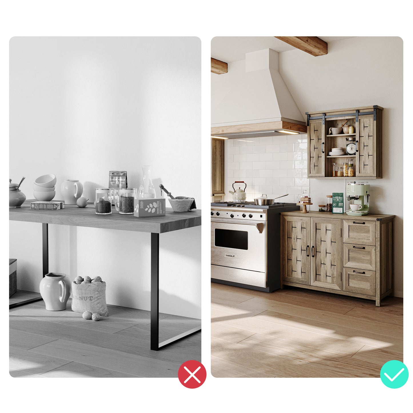 Sideboard Buffet Cabinet, 43" W Farmhouse Storage Cabinet with Drawers and Shelves