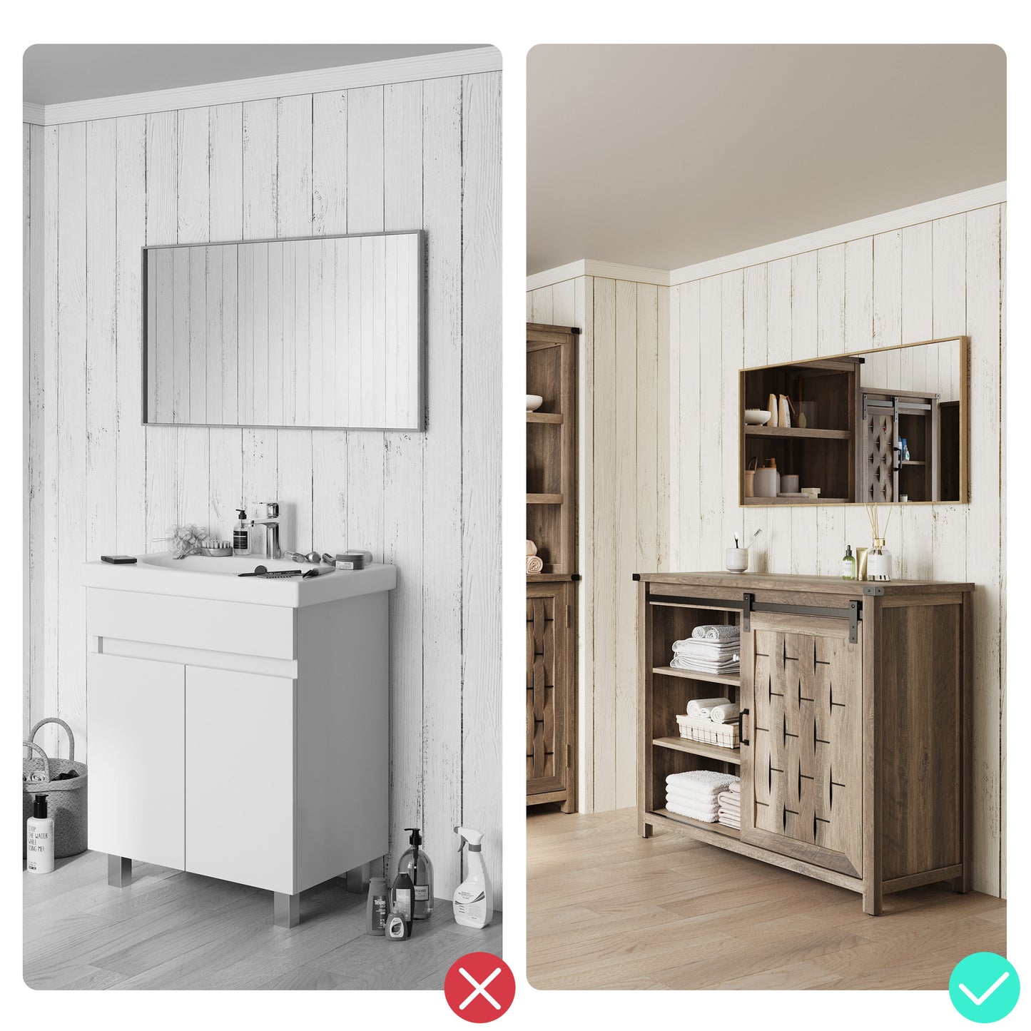 Kitchen Sideboard with Sliding Barn Door and Adjustable Shelves