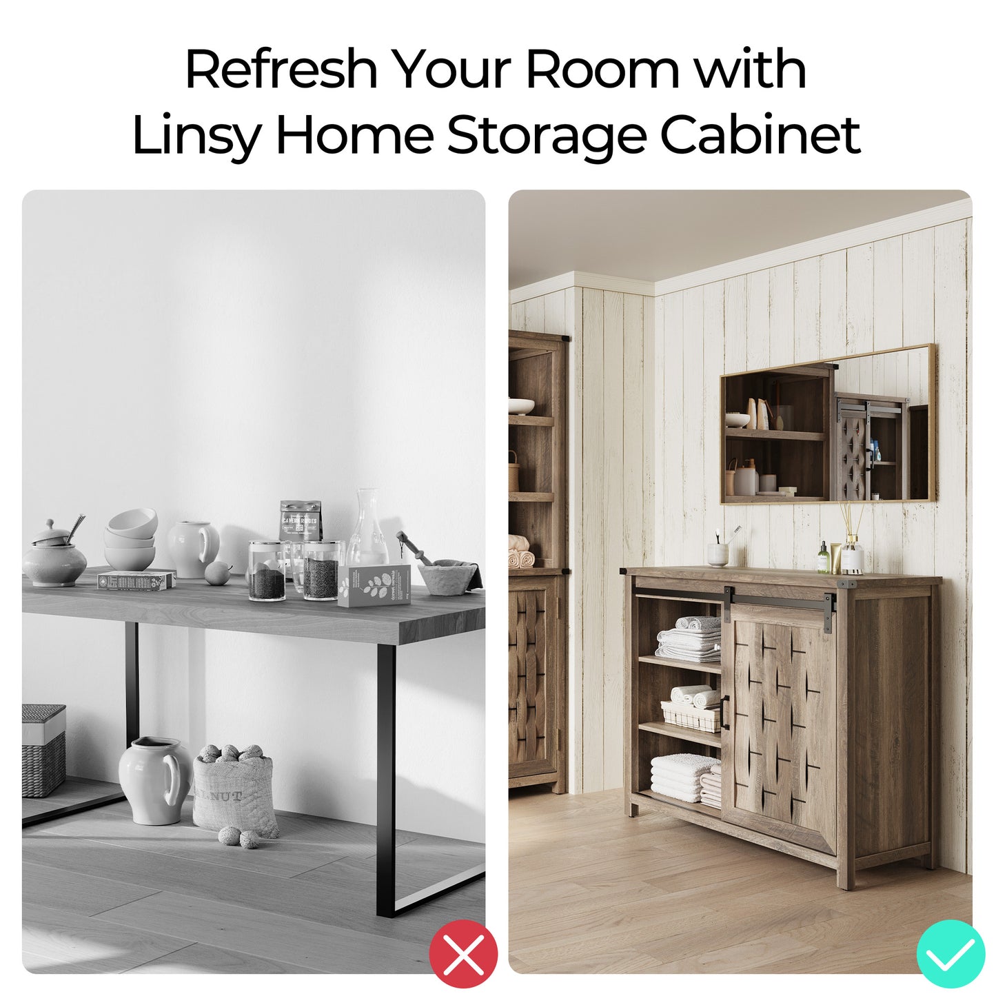 Sideboard Buffet Cabinet, 43" W Farmhouse Storage Cabinet with Drawers and Shelves