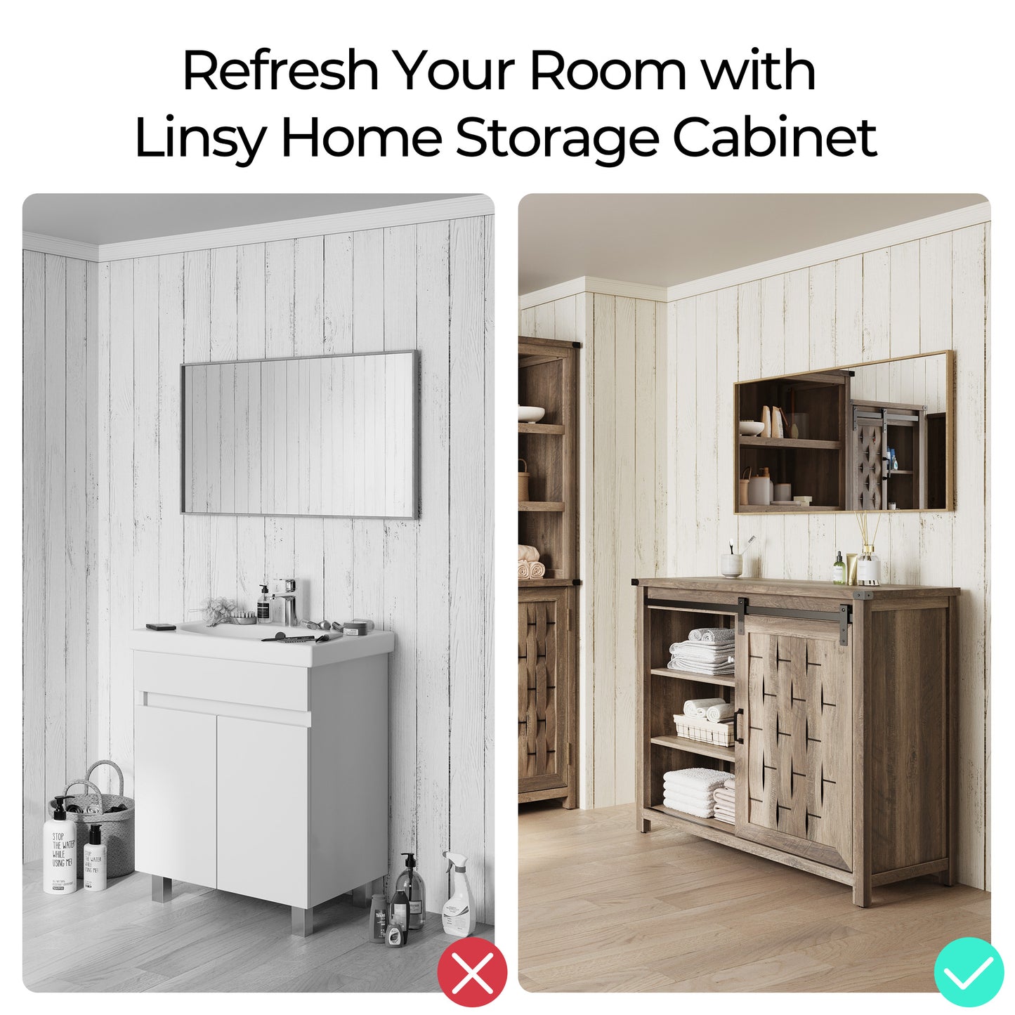 Kitchen Sideboard with Sliding Barn Door and Adjustable Shelves