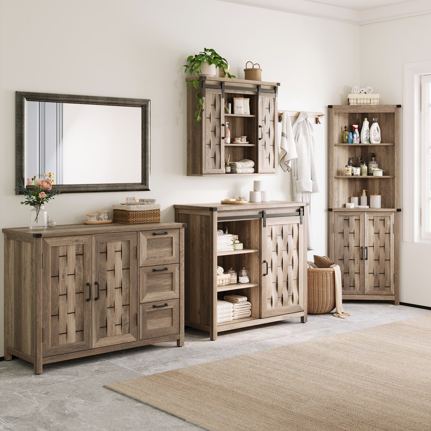 Sideboard Buffet Cabinet, 43" W Farmhouse Storage Cabinet with Drawers and Shelves