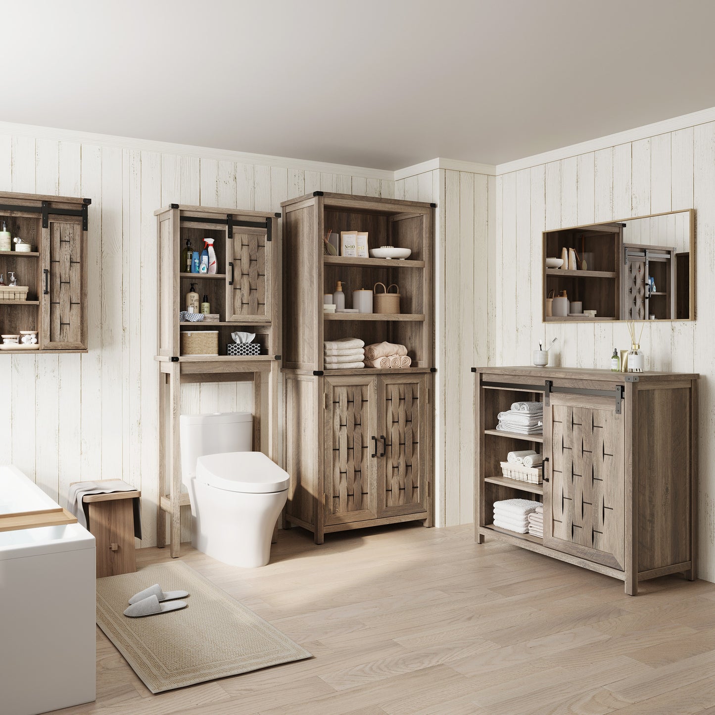 Kitchen Sideboard with Sliding Barn Door and Adjustable Shelves