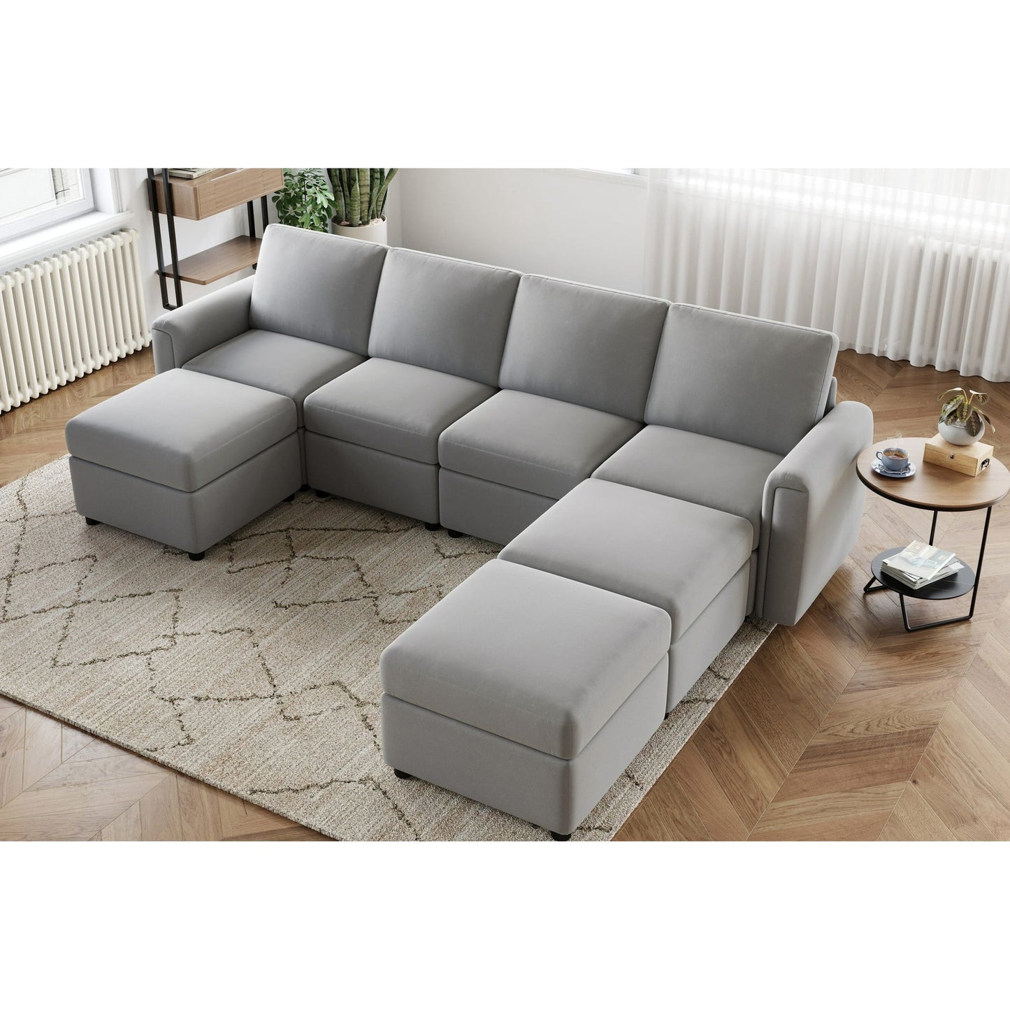 LINSY HOME Modular Couches and Sofas Sectional with Storage, 7 Seat Sectional Sofa for Living Room, L Shaped Sectional Couch with Reversible Chaises, Light Gray