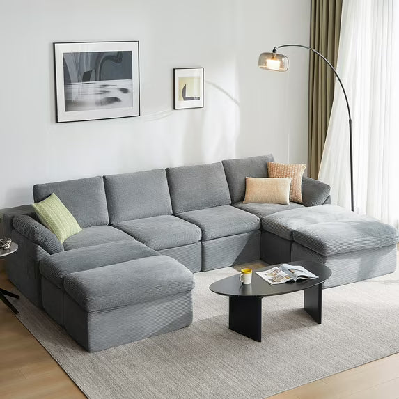 LINSY HOME Oversized 109" Boneless Sectional Couches for Living Room, U-Shaped Cloud Couch Sofa with Corduroy Fabric