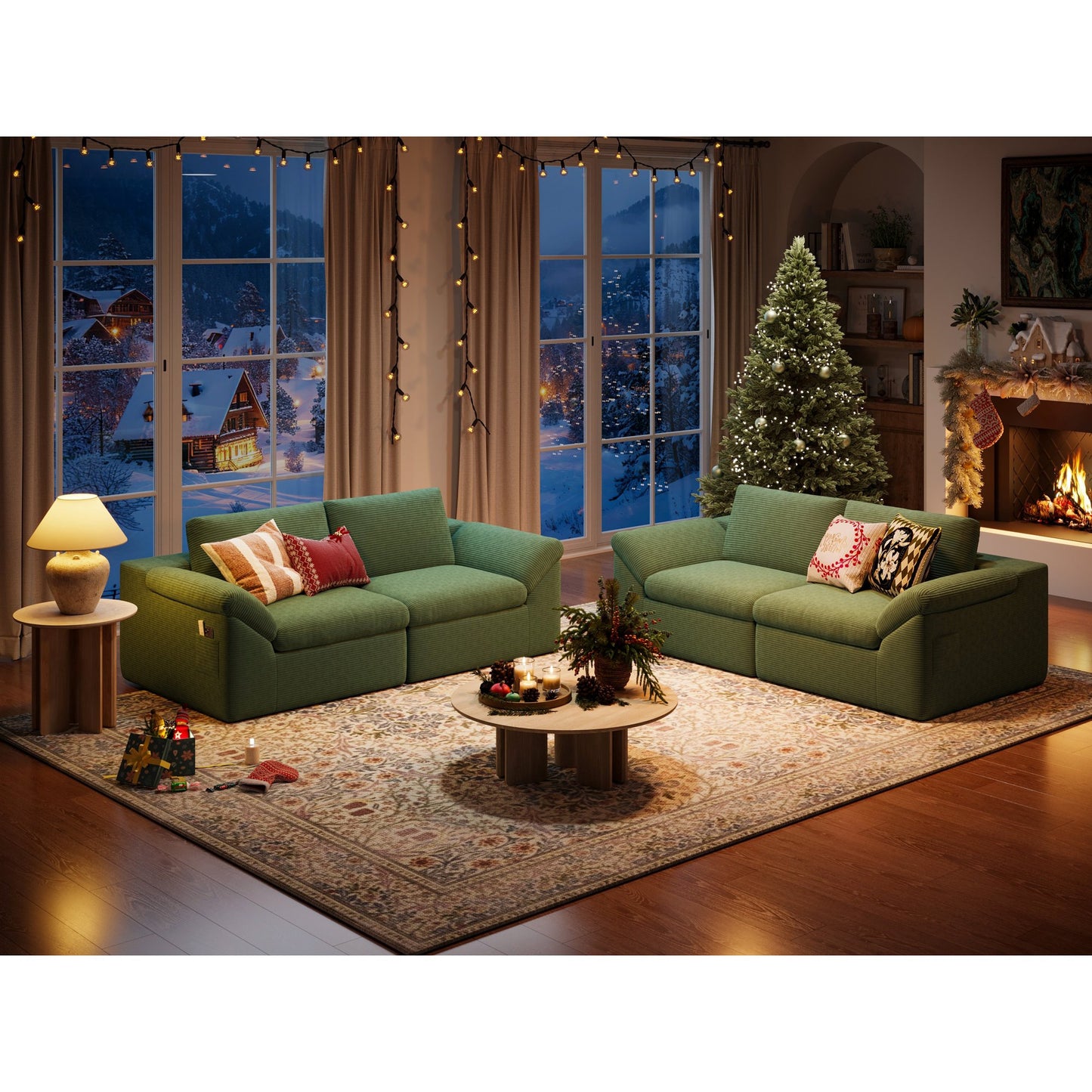 Linsy Home 2 Piece Sofa Set for Living Room, Cloud Modular Sectional Sofa with Deep Seating, Oversized Boneless Couch Set with Corduroy Fabric