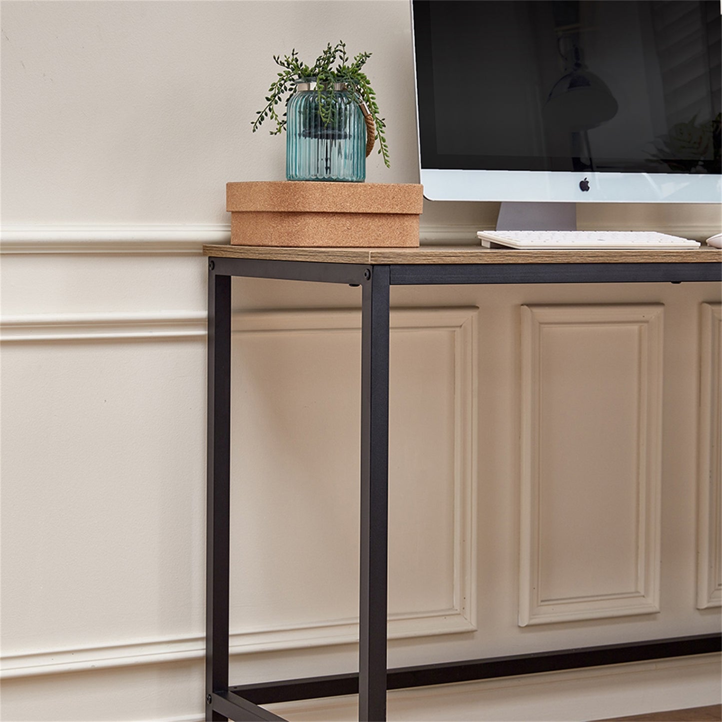 L-Shaped Computer Desk with Monitor Stand and Storage Shelves – Rustic Industrial Workstation