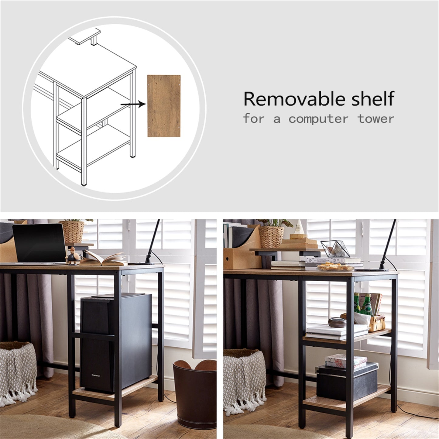 L-Shaped Computer Desk with Monitor Stand and Storage Shelves – Rustic Industrial Workstation