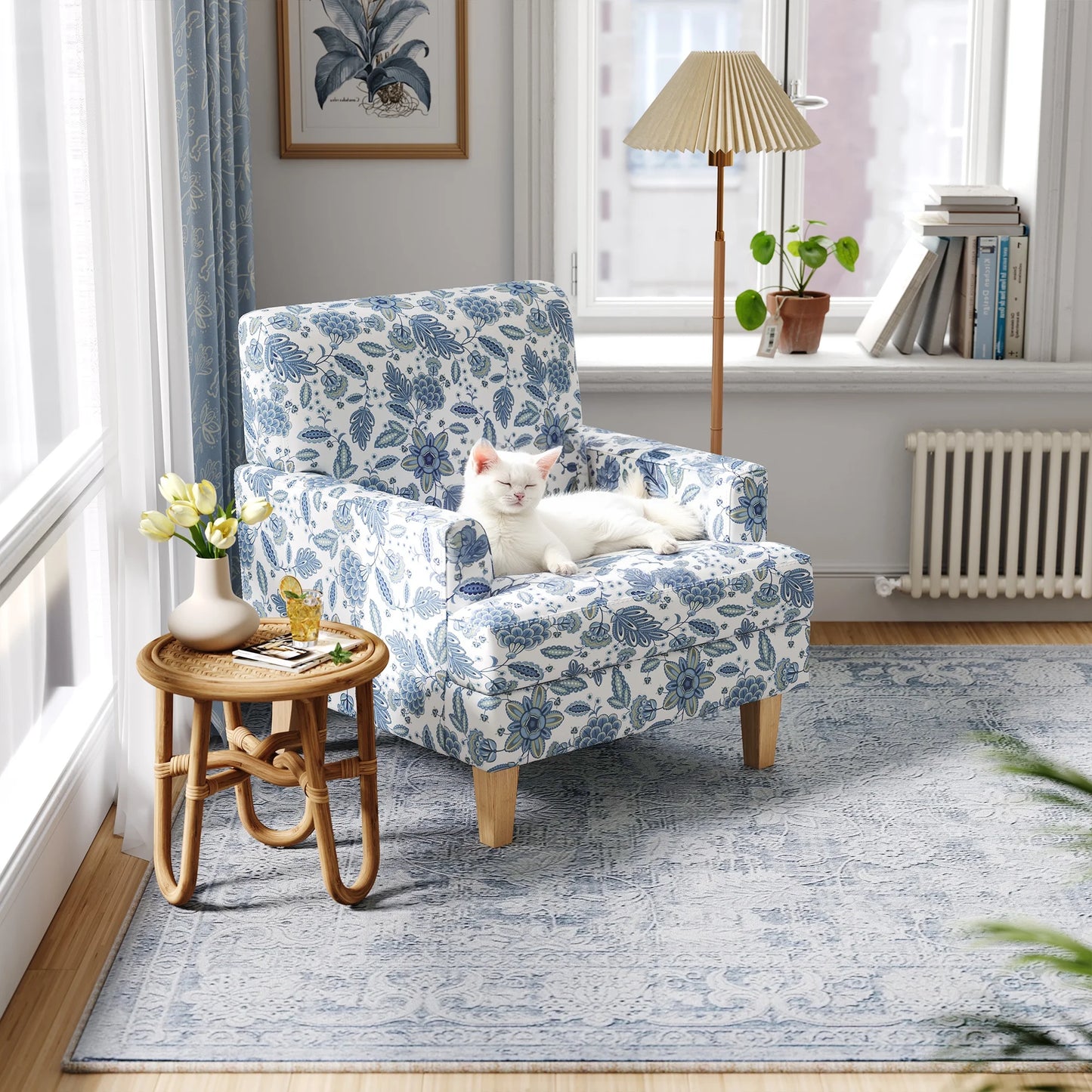 Linsy Home 30" Wide Traditional Tufted Upholstered Armchair, Floral Accent Chair For Living Room, Bedroom, Reading