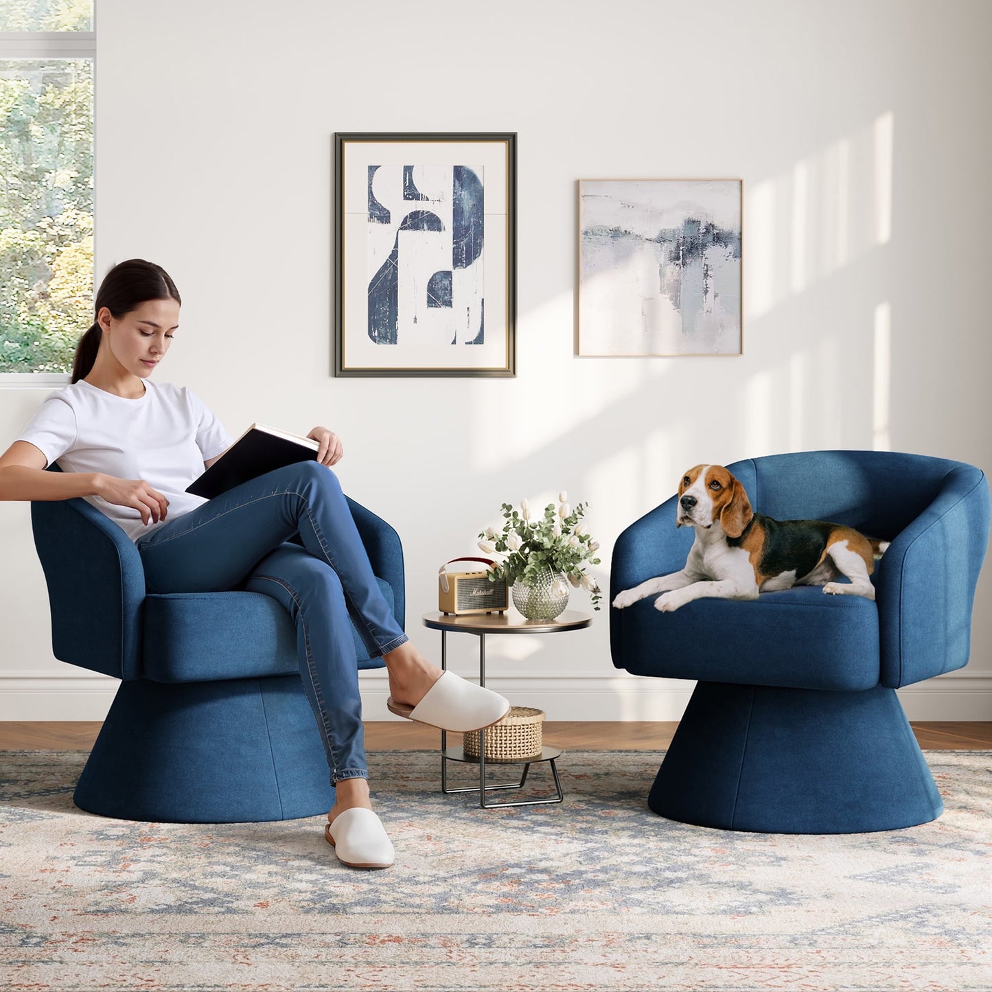 Linsy Home 360° Swivel Accent Chair, Modern Upholstered Barrel Chair for Living Room