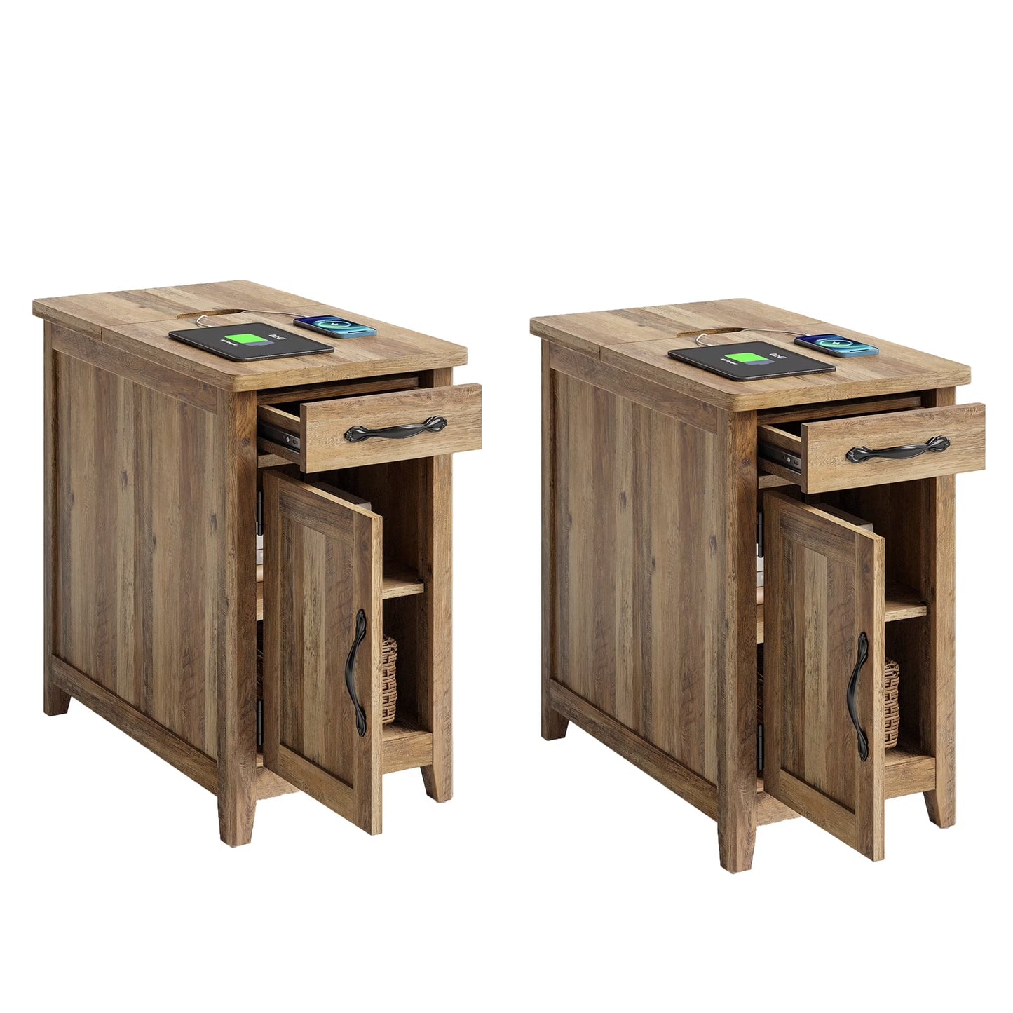 Linsy Home Farmhouse Nightstands for Bedroom Set of 2, End Tables with Usb Ports and Outlets