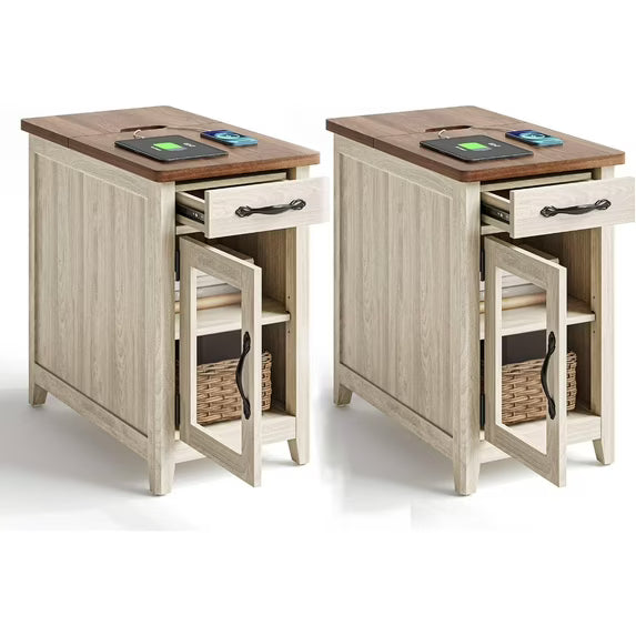 Linsy Home Farmhouse Nightstands for Bedroom Set of 2, End Tables with Usb Ports and Outlets