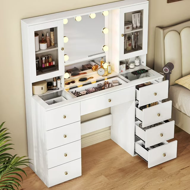 Linsy Home Large Makeup Vanity With Mirror And 11 Lights, Glass