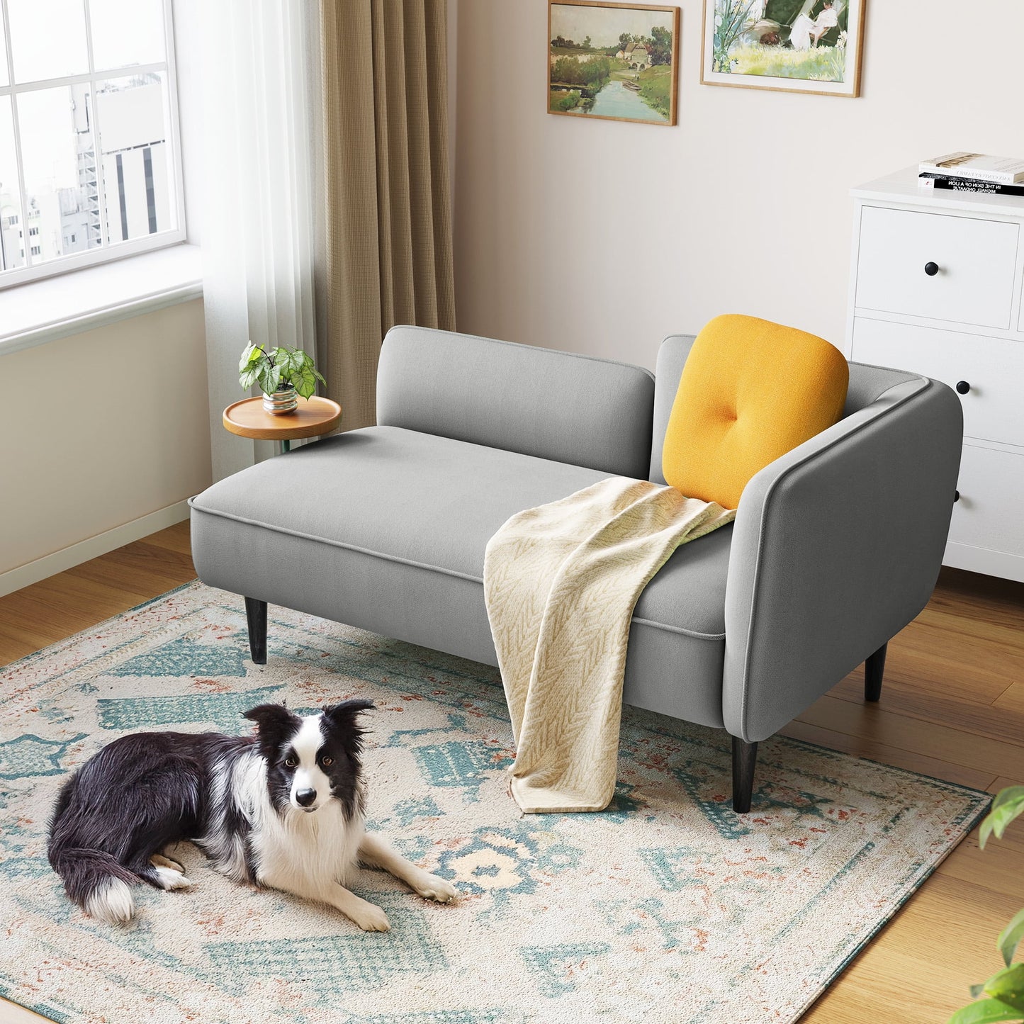 Linsy Home Loveseat Sofa Couch with Removable Side Table for Living Room, Bedroom, Apartment and Small Space, Easy Assembly