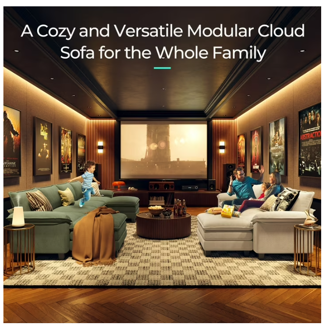 Linsy Home Oversized 3-Piece Sofa Set for Living Room, Comfy Corduroy Living Room Furniture Set Include Sectional Couch, Loveseat and Movable Ottoman, Grey