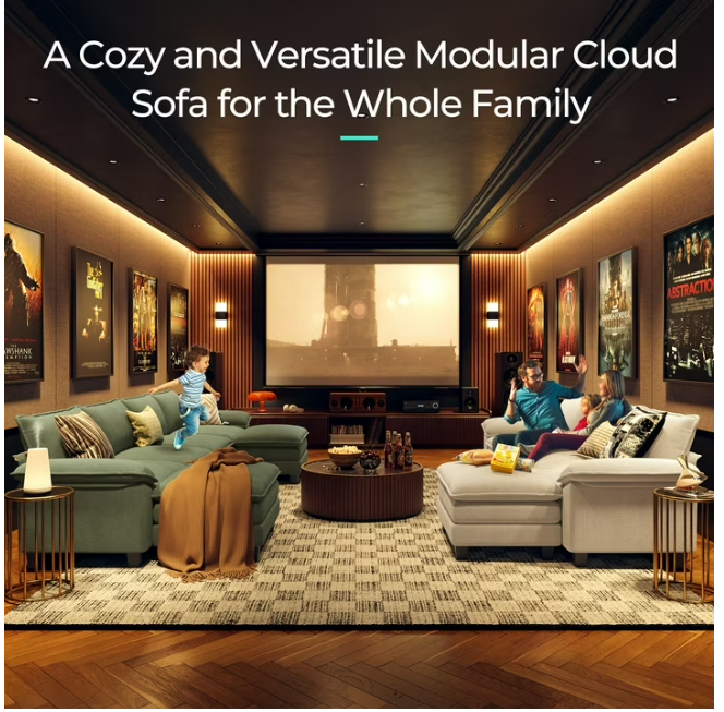 Linsy Home Oversized 4-Piece Sofa Set for Living Room, Comfy Corduroy Living Room Furniture Set Include Sectional Couch, Accent Chair and 2 Movable Ottomans, Green