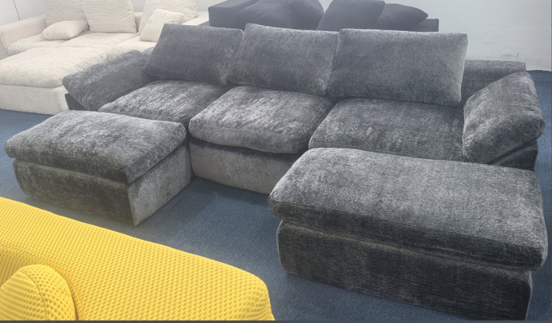 Linsy Home Cloud Sectional Couches for Living Room, Convertible L-Shape Couch with 2 Ottoman