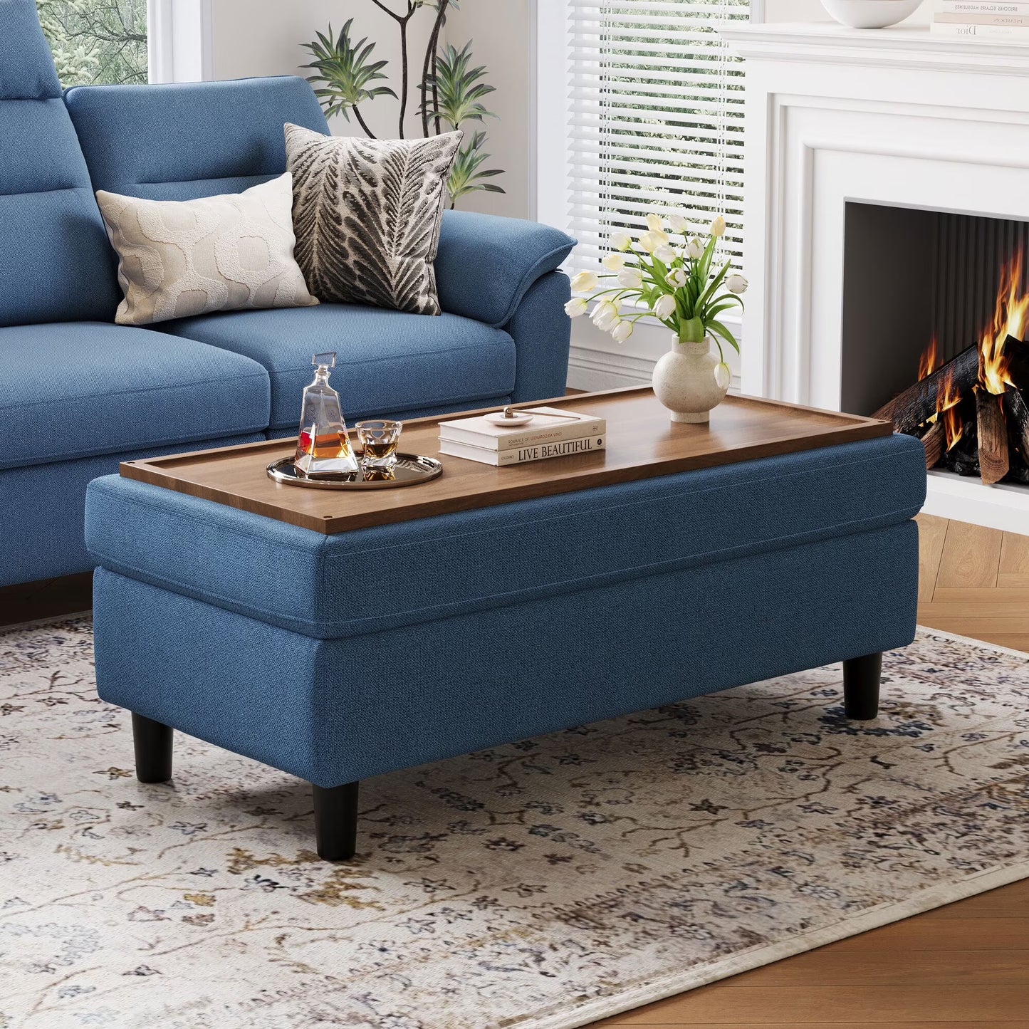 LINSY HOME 46" Large Ottoman with Storage, Ottoman Coffee Table, Upholstered Storage Bench for Living Room, Bedroom or Entryway