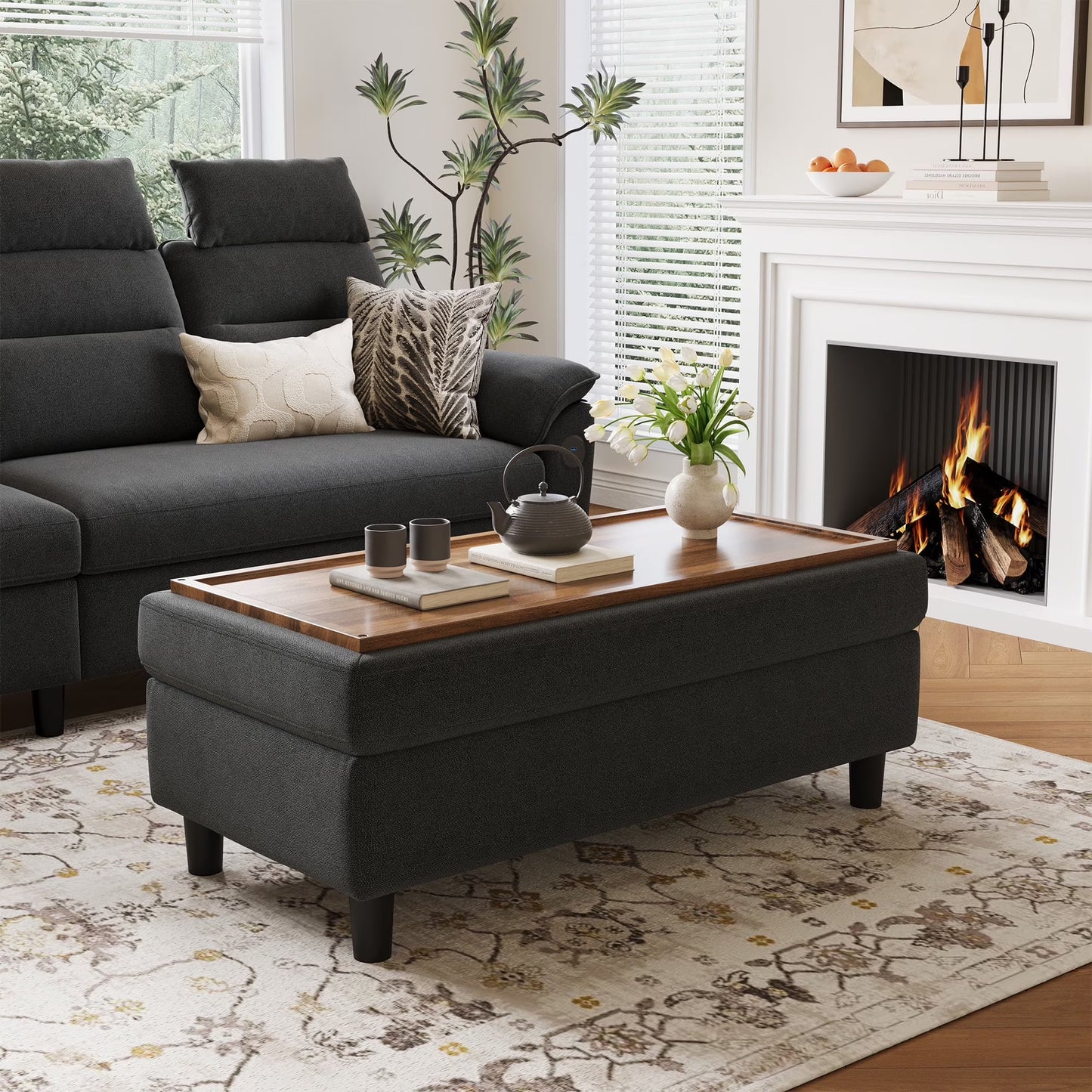 LINSY HOME 46" Large Ottoman with Storage, Ottoman Coffee Table, Upholstered Storage Bench for Living Room, Bedroom or Entryway