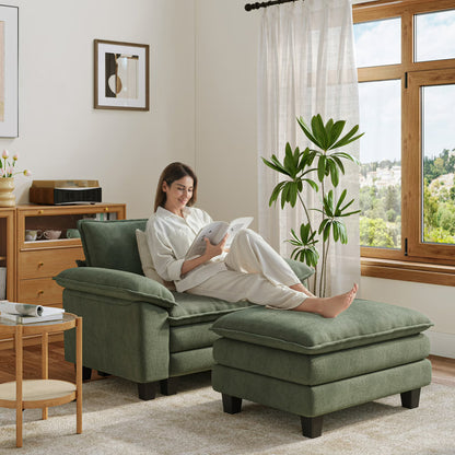 Linsy Home 123" Cloud Modular Sectional Sofa for Living Room, L-Shaped Cloud Sofa Couch with Corduroy Fabric, 3 Seat Oversized Couch with Movable Ottoman, Green