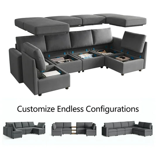 LINSY HOME Modular Couches and Sofas Sectional with Storage, 6 Seat Sectional Sofa for Living Room, U Shaped Sectional Couch with Reversible Chaises, Dark Gray