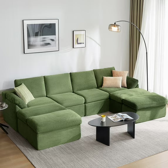 LINSY HOME Oversized 109" Boneless Sectional Couches for Living Room, U-Shaped Cloud Couch Sofa with Corduroy Fabric