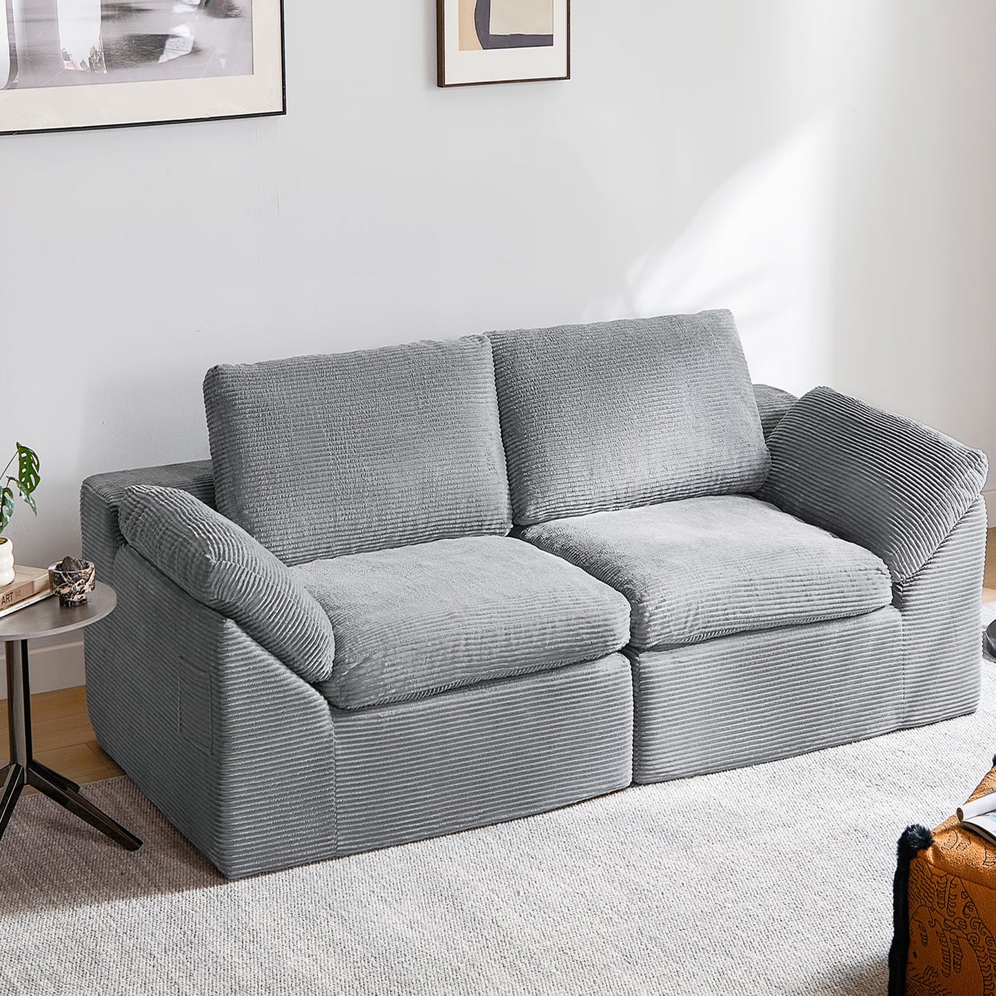 LINSY HOME Oversized 109" Boneless Sectional Couches for Living Room, U-Shaped Cloud Couch Sofa with Corduroy Fabric