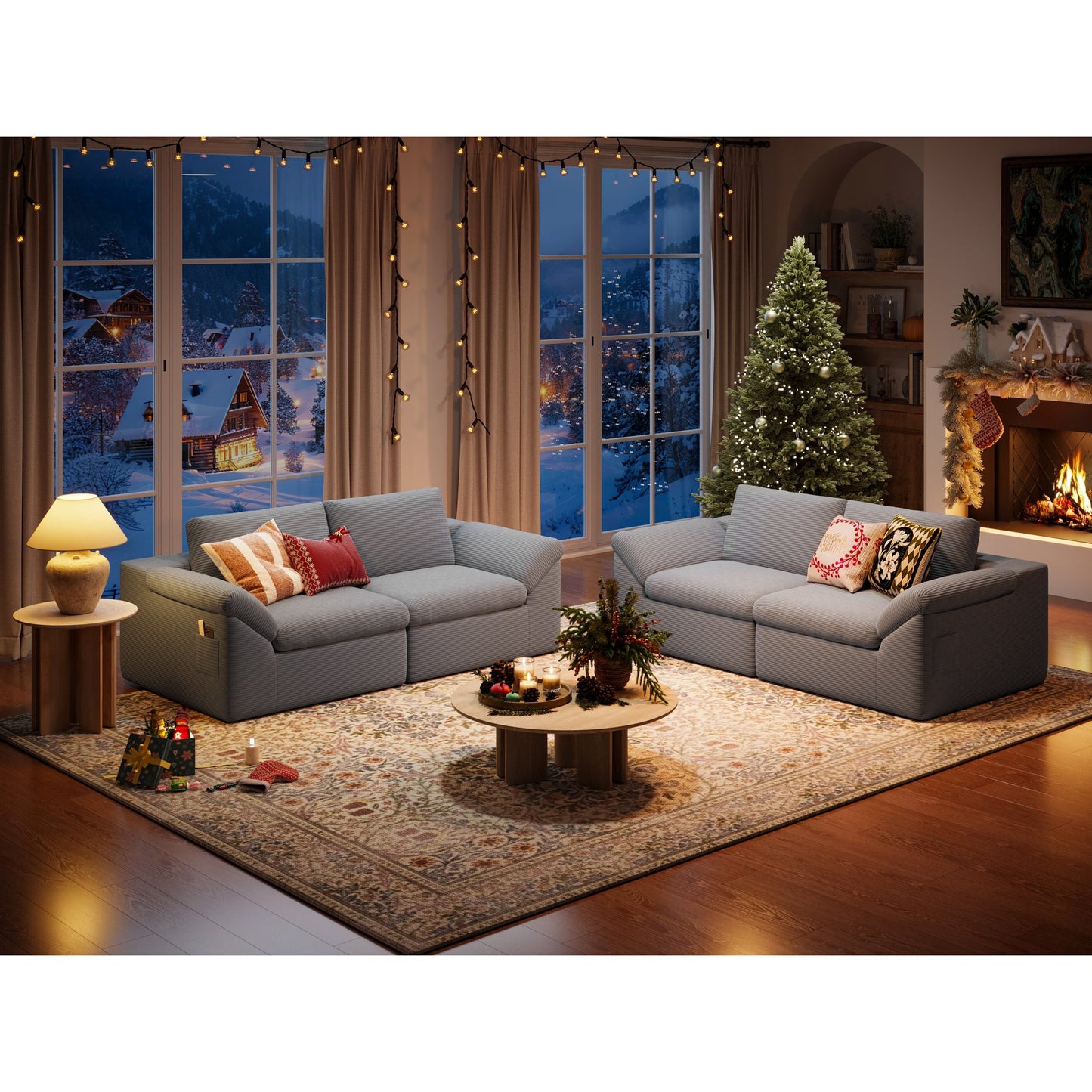 Linsy Home 2 Piece Sofa Set for Living Room, Cloud Modular Sectional Sofa with Deep Seating, Oversized Boneless Couch Set with Corduroy Fabric