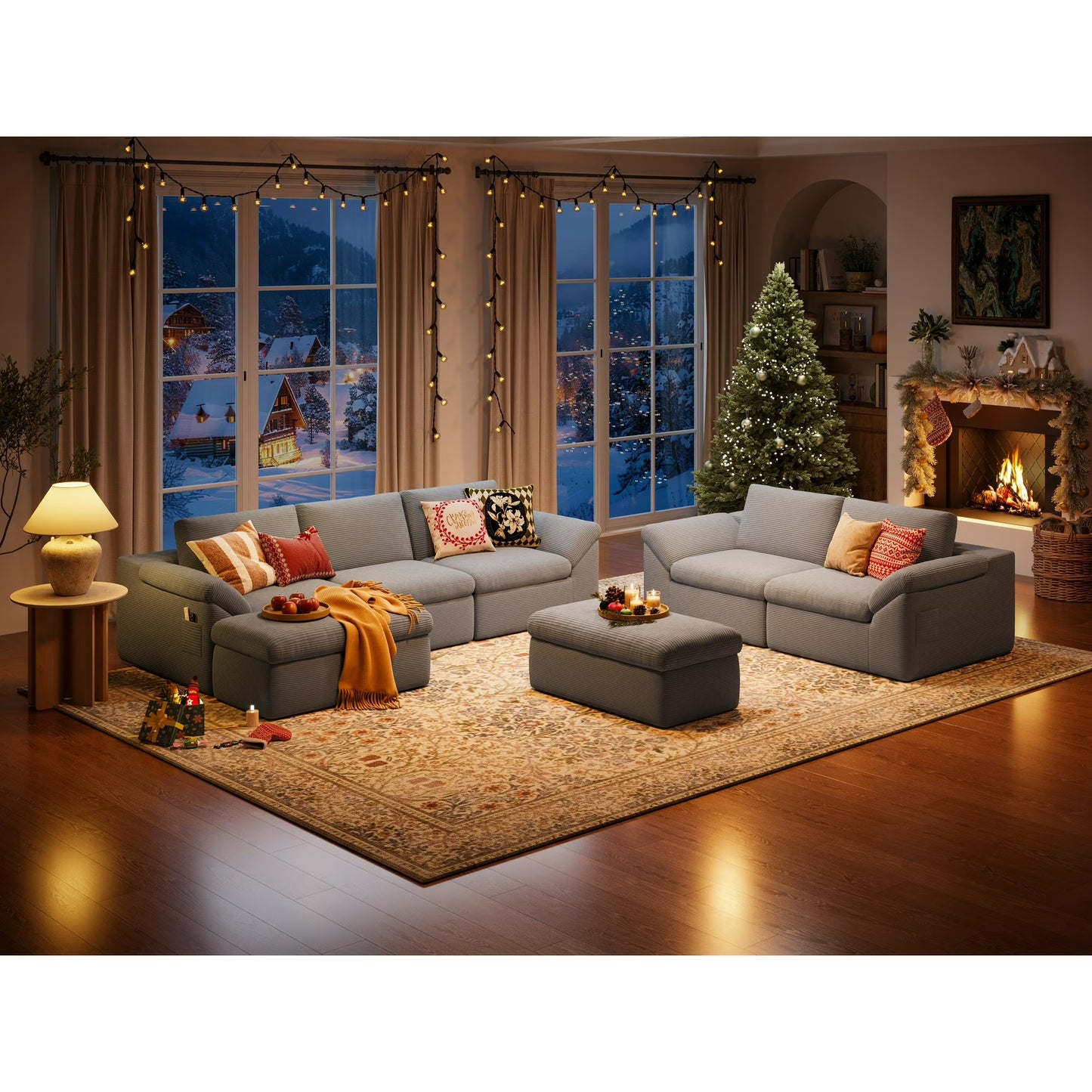 Linsy Home 2 Piece Sofa Set for Living Room, Cloud Modular Sectional Sofa with Deep Seating, Oversized Boneless Couch Set with Corduroy Fabric