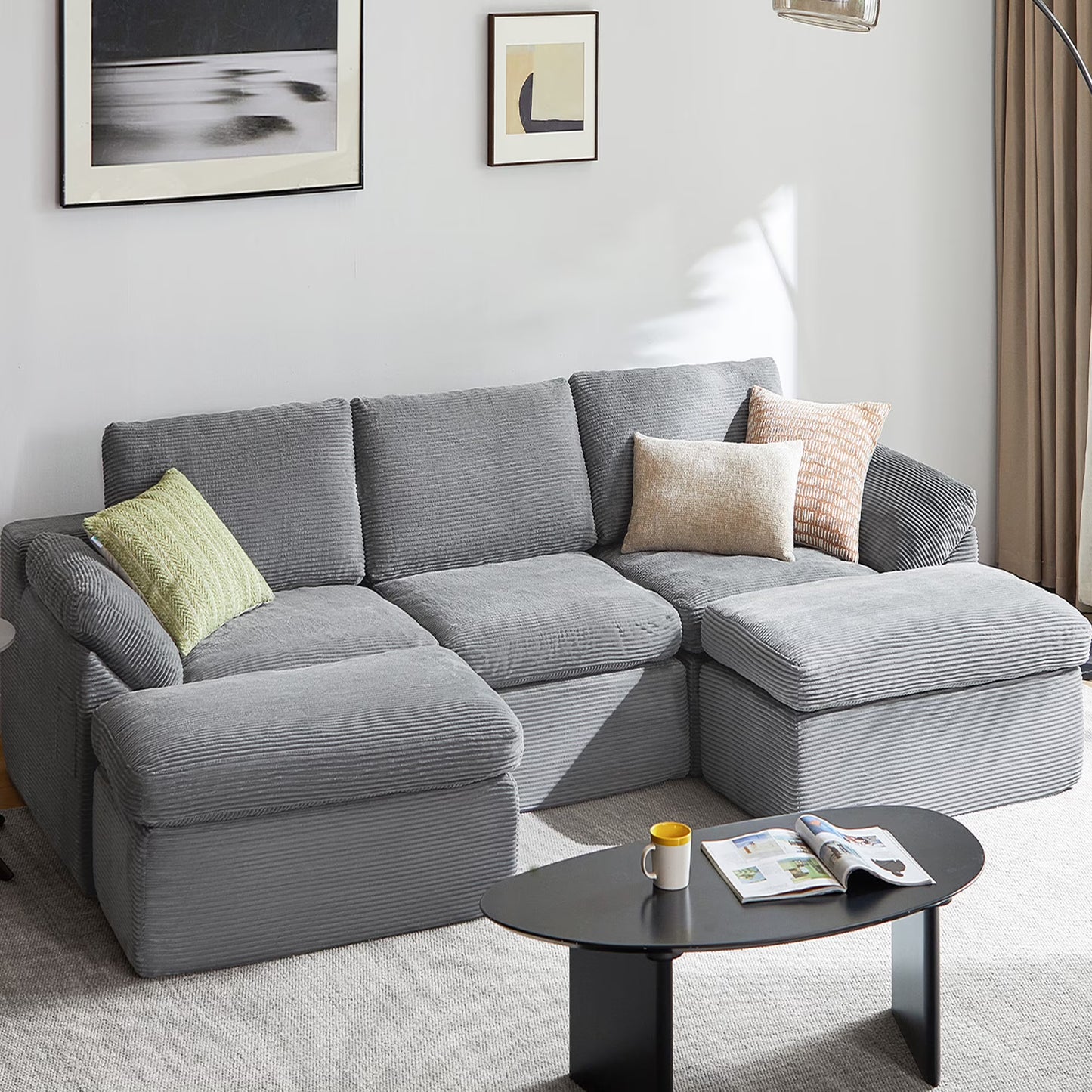 LINSY HOME Oversized 109" Boneless Sectional Couches for Living Room, U-Shaped Cloud Couch Sofa with Corduroy Fabric