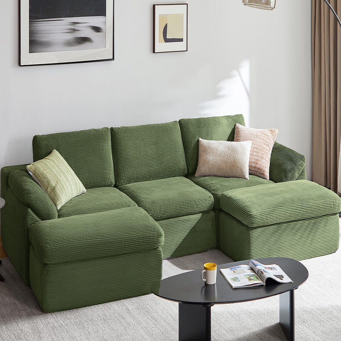 LINSY HOME Oversized 109" Boneless Sectional Couches for Living Room, U-Shaped Cloud Couch Sofa with Corduroy Fabric