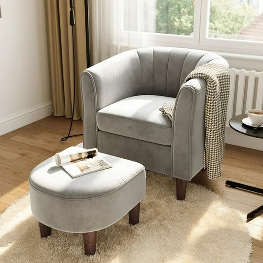 LINSY HOME Upsized Velvet Accent Chair with Ottoman for Living Room