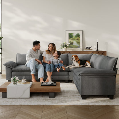 Linsy Home 123" Cloud Modular Sectional Sofa for Living Room, L-Shaped Cloud Sofa Couch with Corduroy Fabric, 3 Seat Oversized Couch with Movable Ottoman, Green