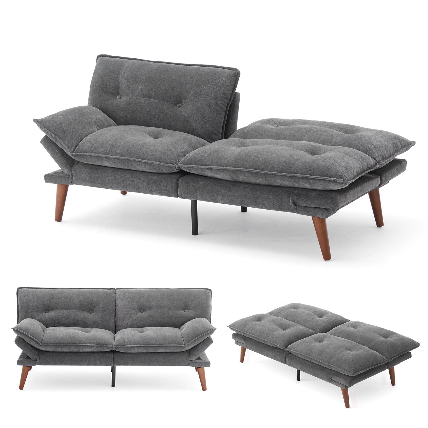 Linsy Home 70" W Chenille Convertible Futon Sofa Bed with Adjustable Armrests