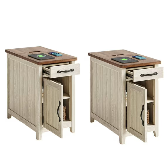Linsy Home Farmhouse Nightstands for Bedroom Set of 2, End Tables with Usb Ports and Outlets