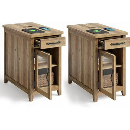 Linsy Home Farmhouse Nightstands for Bedroom Set of 2, End Tables with Usb Ports and Outlets