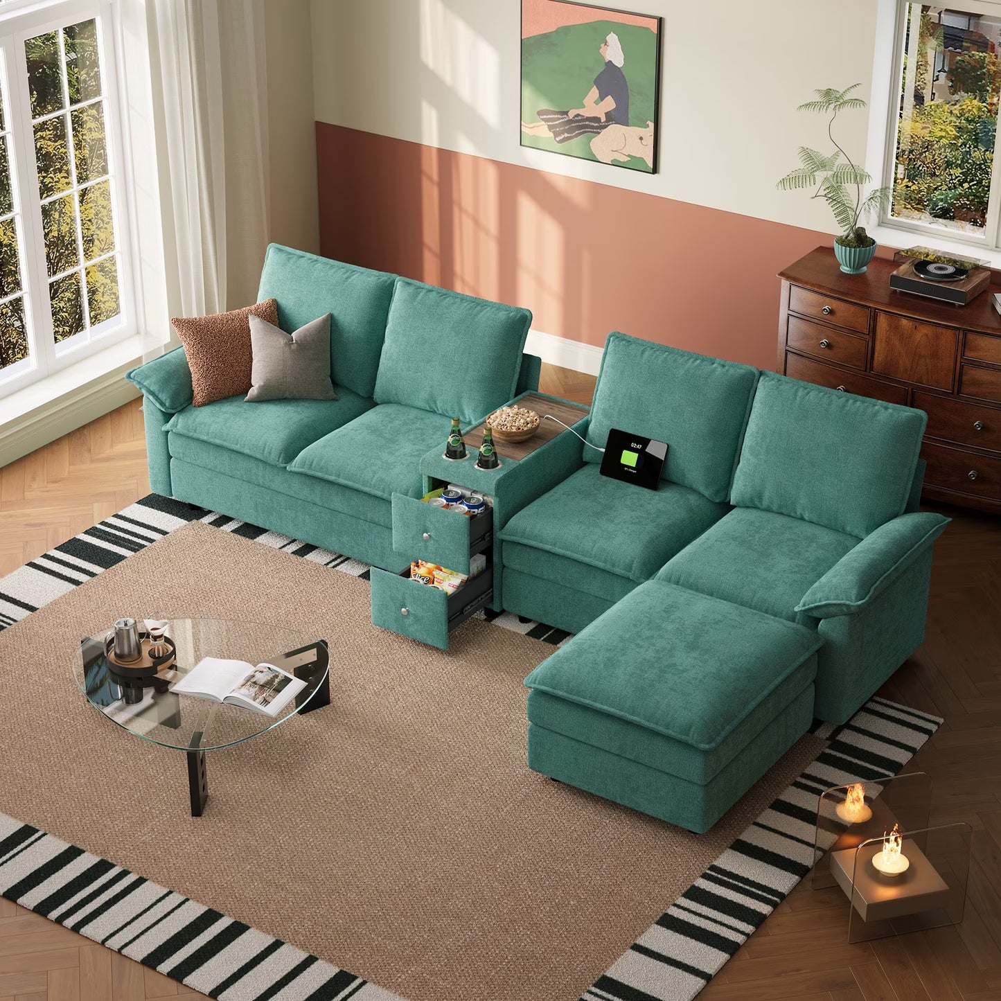 Linsy Home Corduroy L Shaped Sleeper Sofa Bed