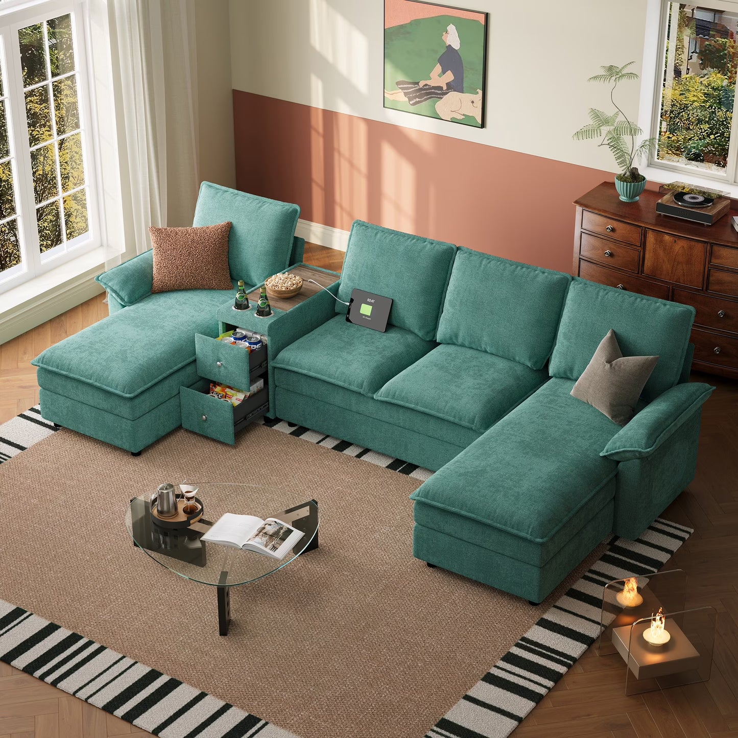 Linsy Home Corduroy L Shaped Sleeper Sofa Bed