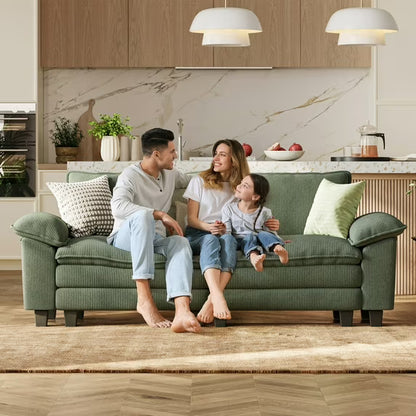 Linsy Home 123" Cloud Modular Sectional Sofa for Living Room, L-Shaped Cloud Sofa Couch with Corduroy Fabric, 3 Seat Oversized Couch with Movable Ottoman, Green