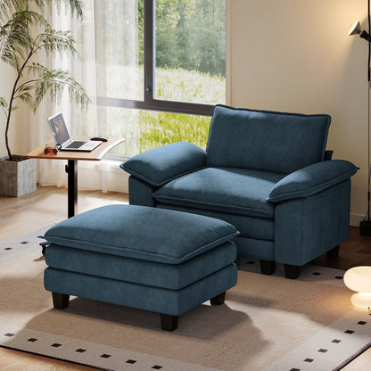 Linsy Home 123" Cloud Modular Sectional Sofa for Living Room, L-Shaped Cloud Sofa Couch with Corduroy Fabric, 3 Seat Oversized Couch with Movable Ottoman, Green