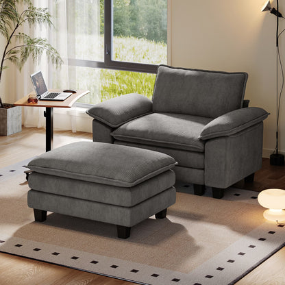 Linsy Home 123" Cloud Modular Sectional Sofa for Living Room, L-Shaped Cloud Sofa Couch with Corduroy Fabric, 3 Seat Oversized Couch with Movable Ottoman, Green