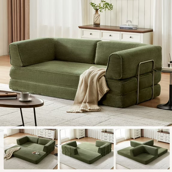 Linsy Home Oversized Corduroy Futon Sofa Bed Couch, Convertible Boneless Cloud Couch Bed, King Size Sleeper Sofa Bed With Fixed-Shape Frame, No Assembly Required