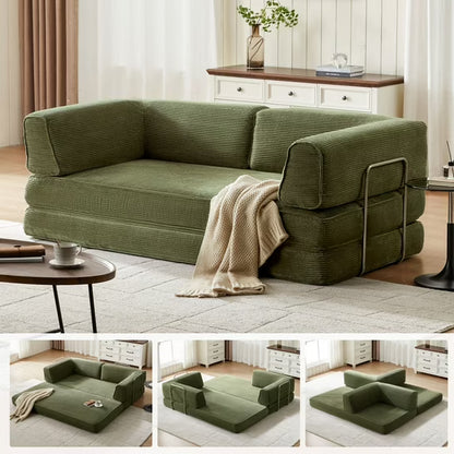 Linsy Home Oversized Corduroy Futon Sofa Bed Couch, Convertible Boneless Cloud Couch Bed, King Size Sleeper Sofa Bed With Fixed-Shape Frame, No Assembly Required