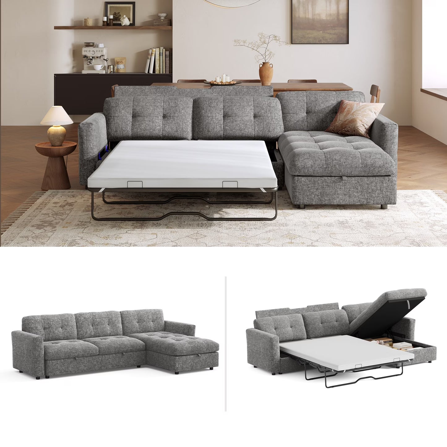 Linsy Home Oversized Modular Sectional Sofa with Storage, 118" 4 Seat L-Shaped Couches and Sofas